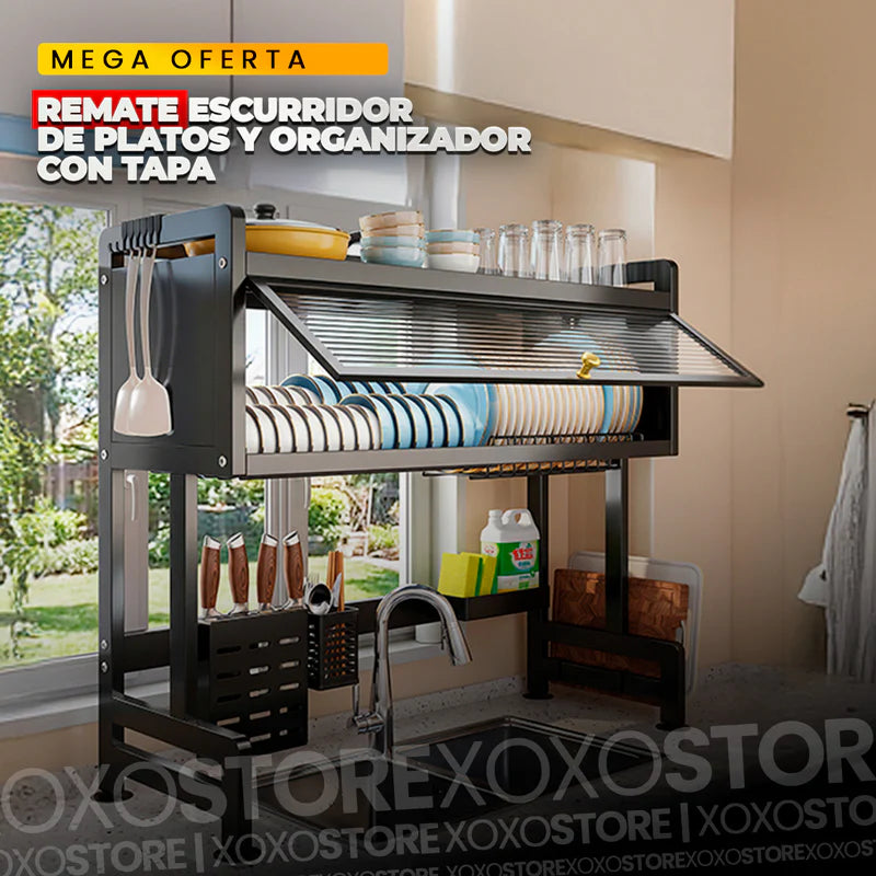 Organizador y escurridor de lavaplatos con tapa